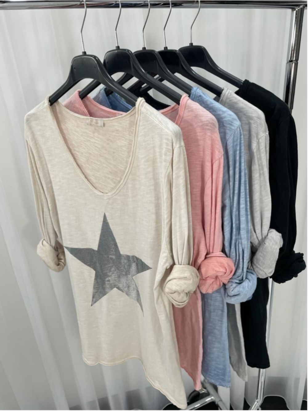 Tee Shirt V Neck long sleeve Star one size - Picture 2 of 3